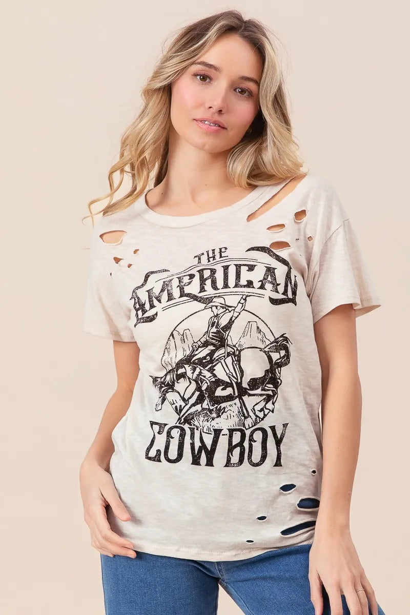 BiBi Cotton Slub Laser Top American Cow Boy Graphic OutfitFlow