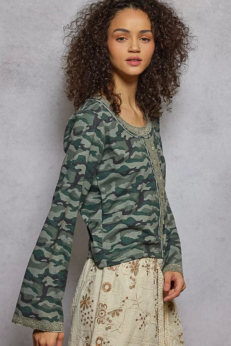 POL Camouflage Print Long Sleeve Top OutfitFlow