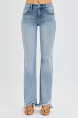 RISEN Full Size Tummy Control Mid Rise Flare Jeans with Fray Hem Detailed Plus Size Trendsi