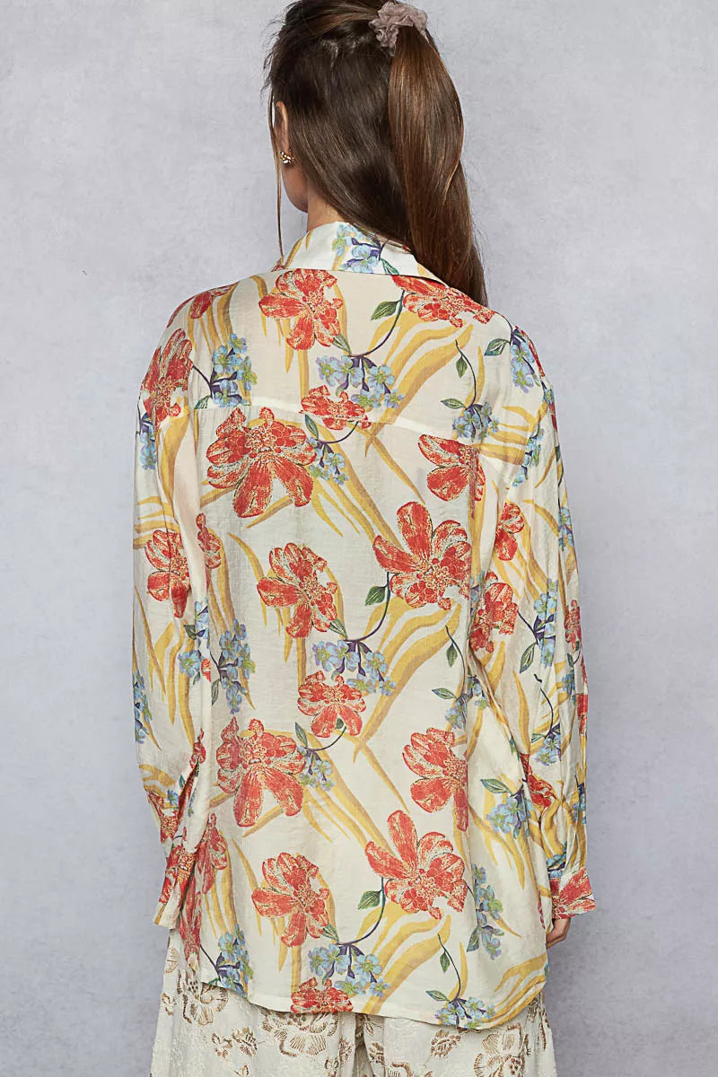 POL Floral Print Button Down Long Sleeve Shirt OutfitFlow