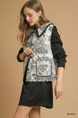 Umgee Toile Quilted Vest with Ruffle Collar OutfitFlow
