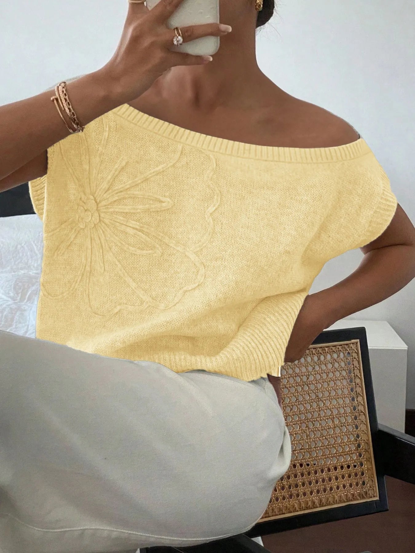 Ribbed Hem Boat Neck Sweater OutfitFlow