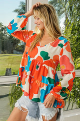 BiBi Floral Woven Tiered V Neck Top FLORAL Trendsi