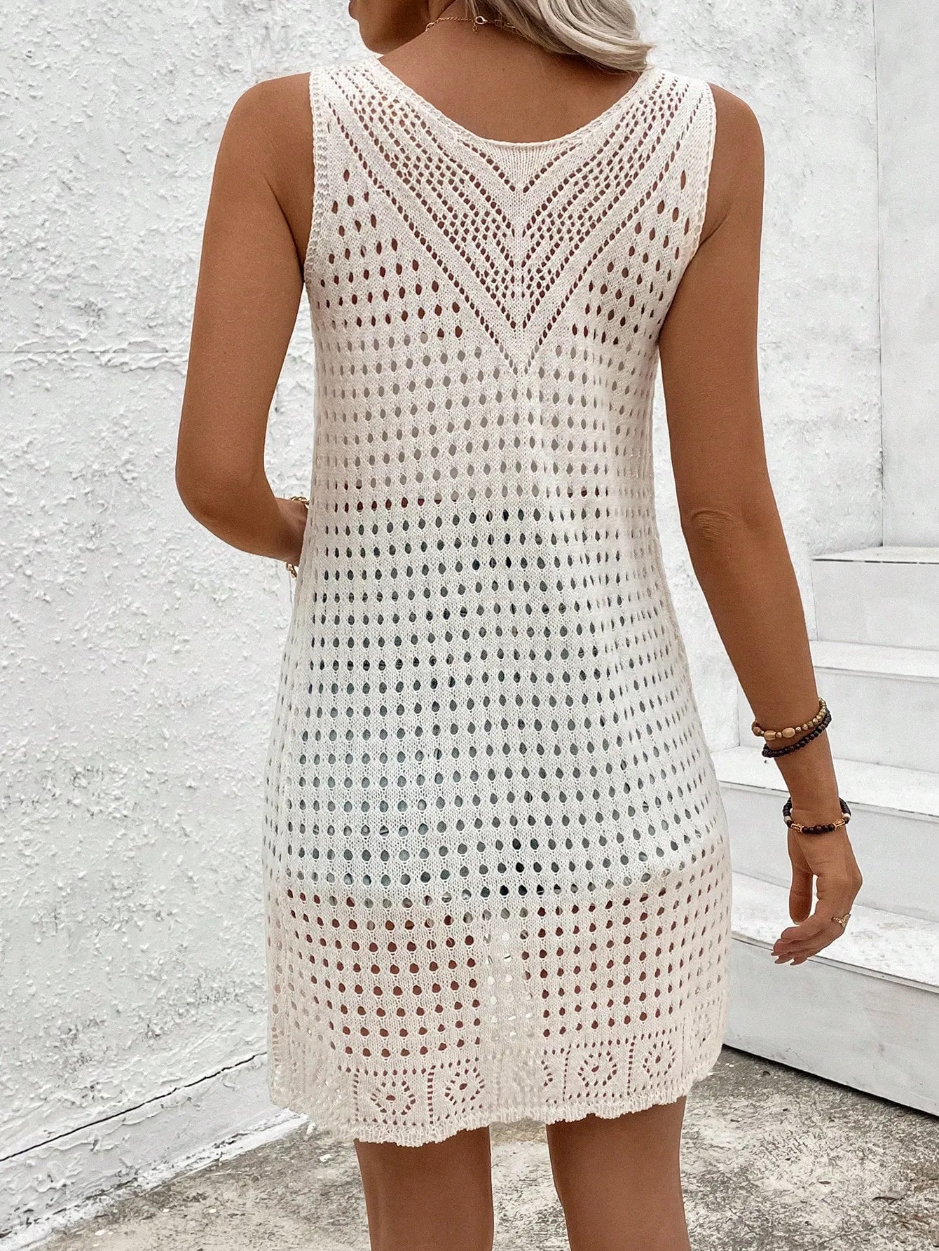 Front Tie Crochet Sleeveless Longline Cardigan OutfitFlow