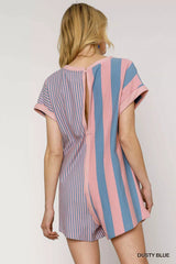 Umgee Mixed Striped Short Sleeve Romper OutfitFlow