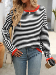 Outfit Flow - Mandy Striped Round Neck Long Sleeve Sweater