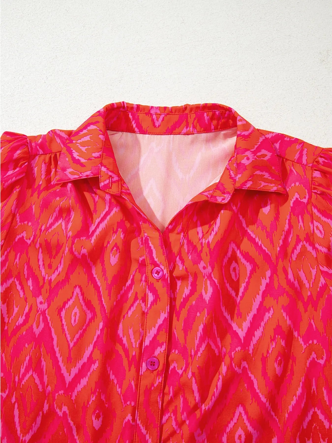 Diamond Print Flounce Sleeve Shirt OutfitFlow