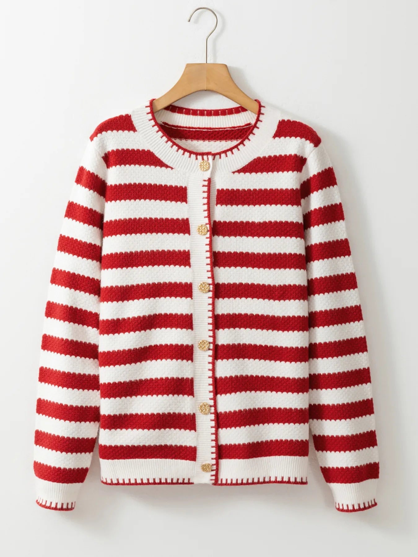 Button Down Striped Long Sleeve Cardigan OutfitFlow