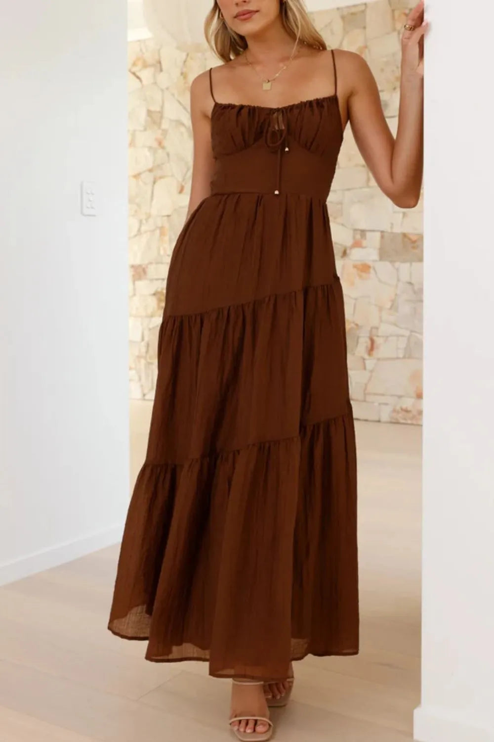 Ruched Smocked Back Cami Dress OutfitFlow