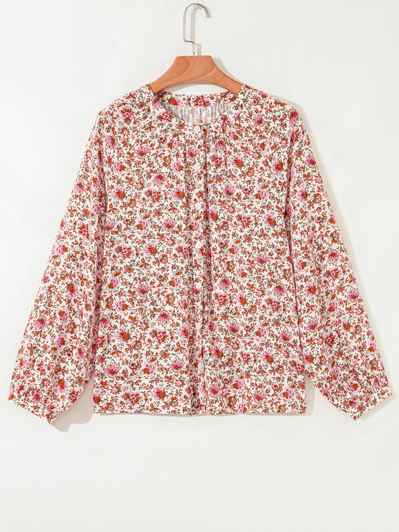 Floral Long Sleeve Button Down Blouse OutfitFlow