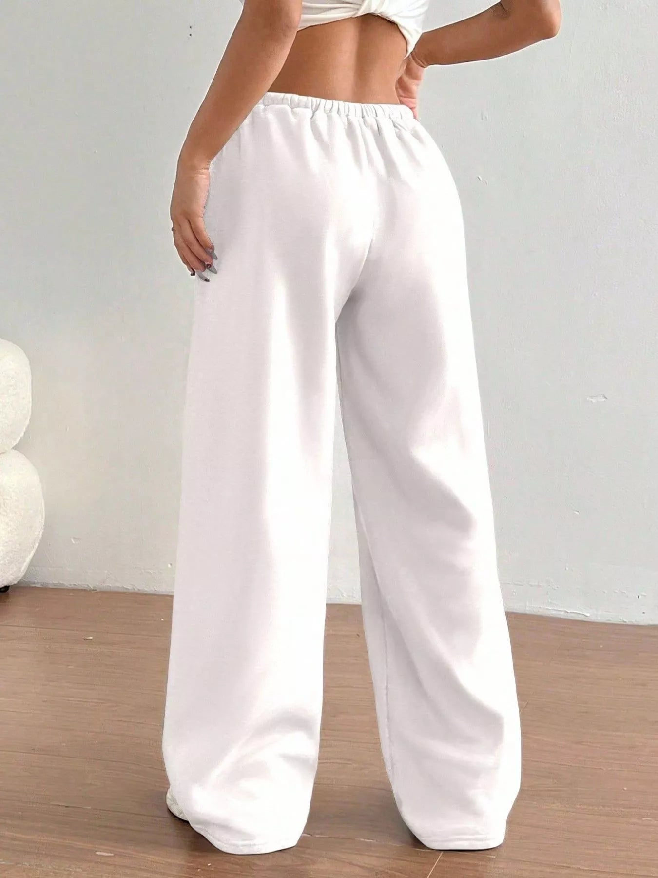Casual Drawstring High Waist Wide Leg Sweatpants OutfitFlow