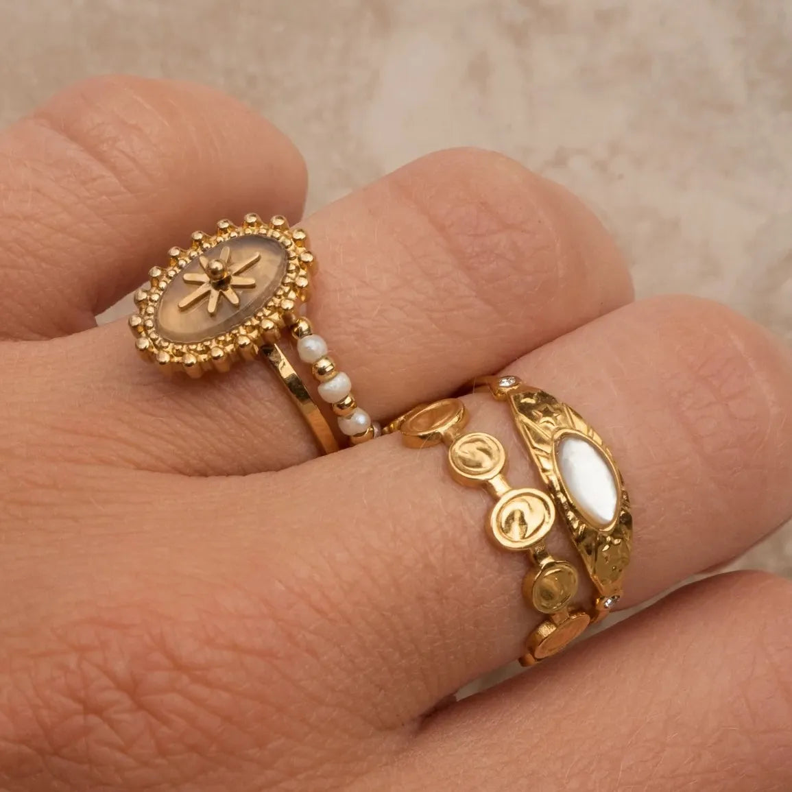 3 Piece 18K Gold-Plated Ring Gold One Size OutfitFlow