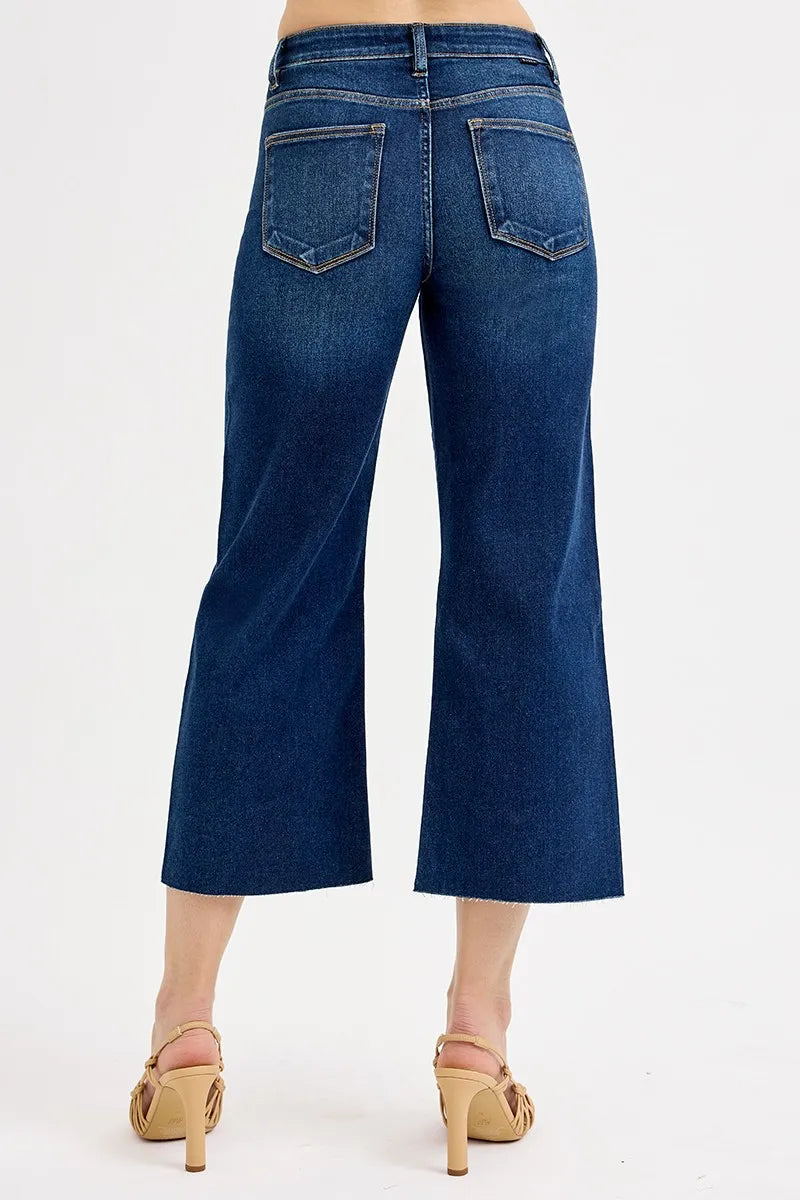 RISEN Full Size Tummy Control High Rise Crop Wide Jeans Plus Size OutfitFlow