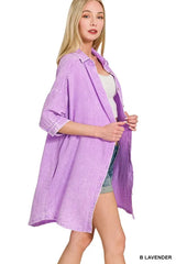 Zenana Washed Double Gauze Button Down Shirt Dress OutfitFlow