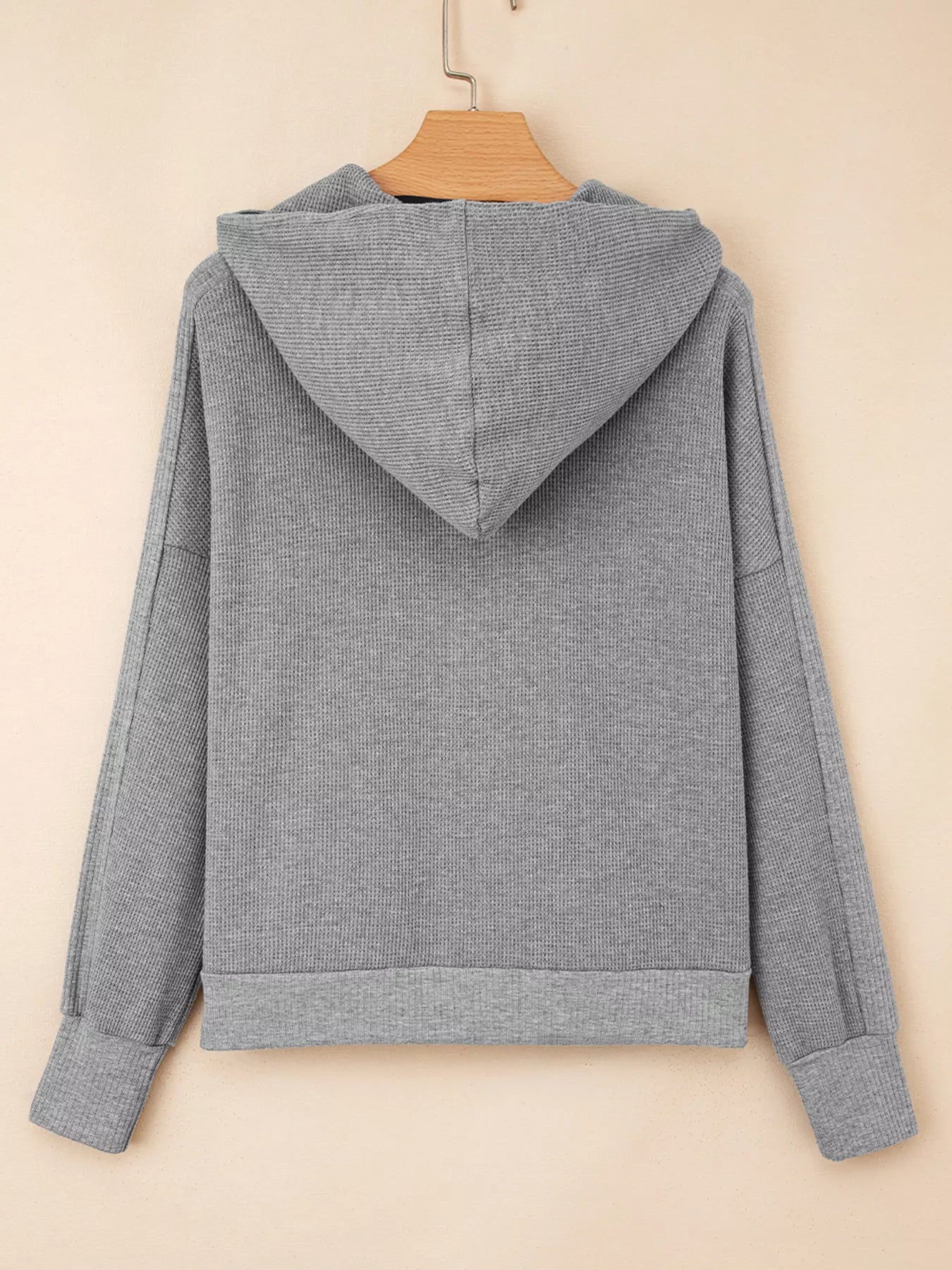 Waffle Splicing Zip Up Front Button Hooded Jacket OutfitFlow