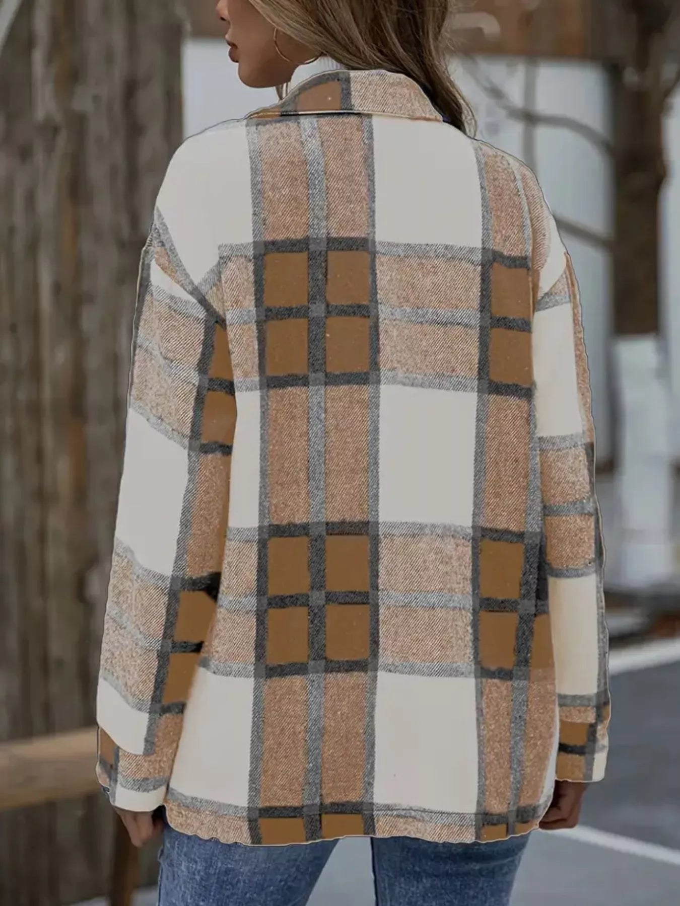 Plaid Button-Up Long Sleeve Shacket OutfitFlow