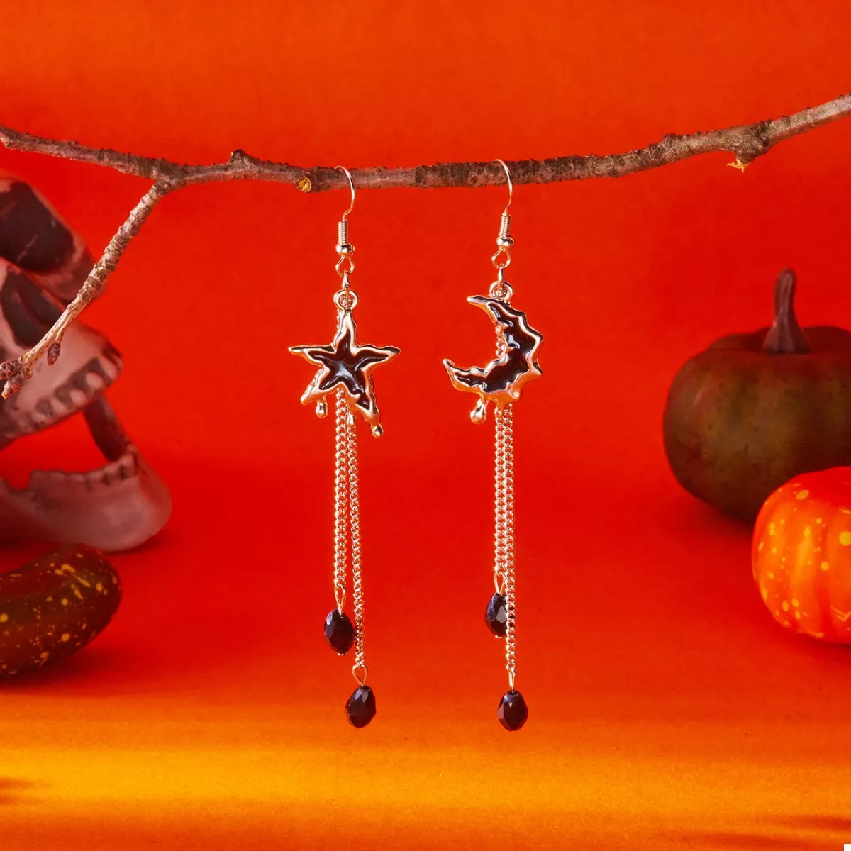 Star & Moon Chain Drop Earrings OutfitFlow