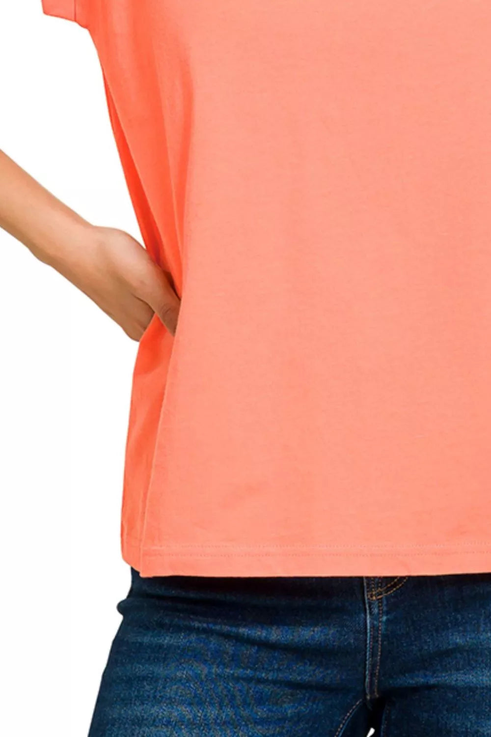 Zenana Round Neck Folded Short Sleeve T-Shirt OutfitFlow
