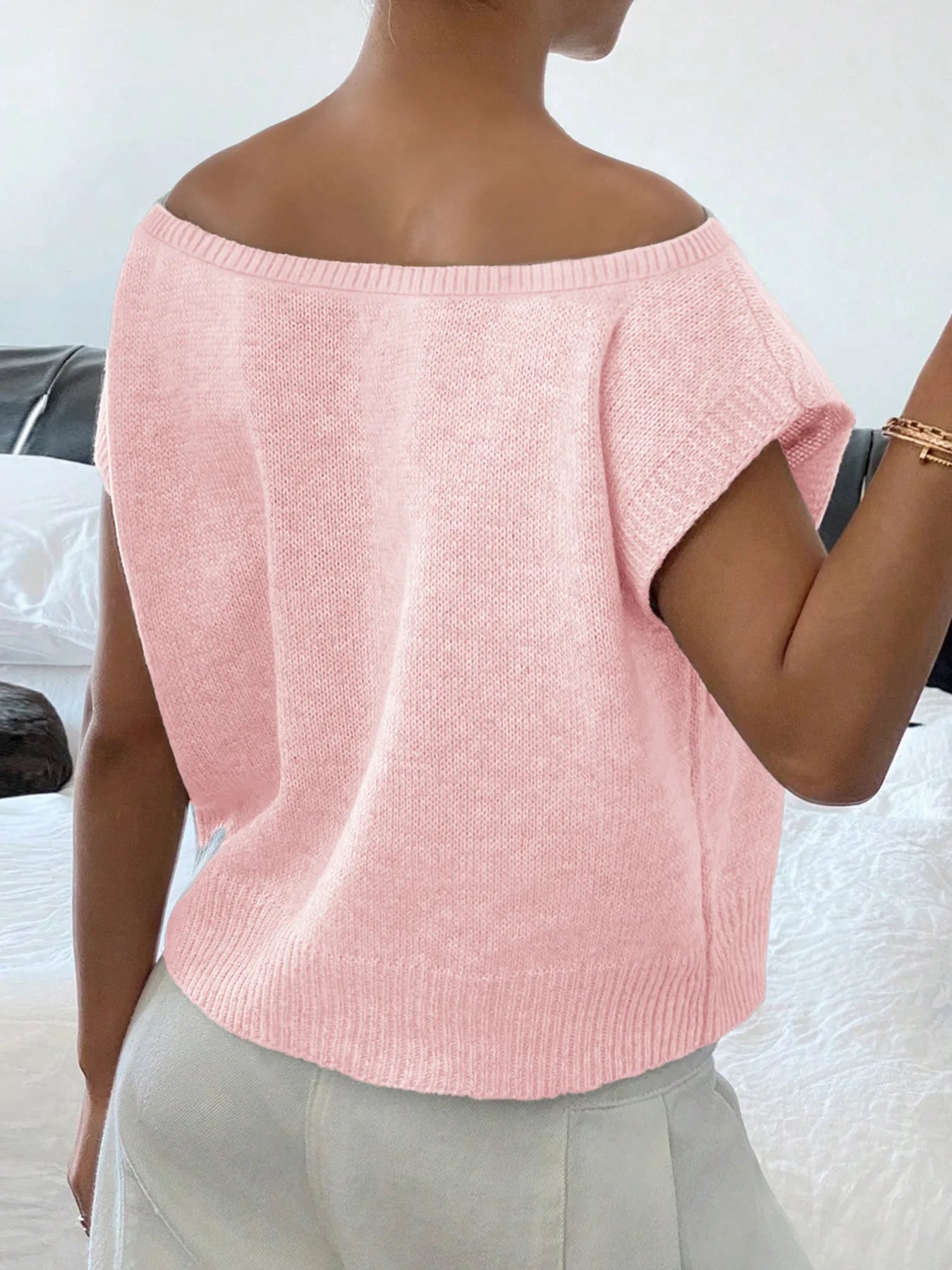 Ribbed Hem Boat Neck Sweater OutfitFlow