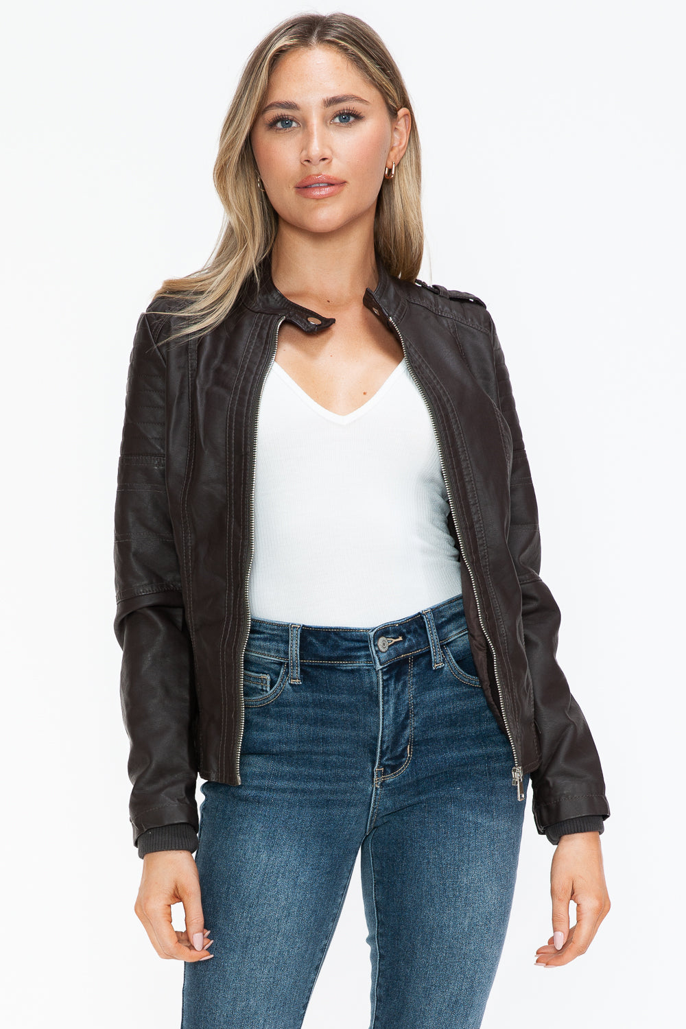 Outfit Flow - Snobbish PU Leather Biker Jacket with Side Zip Pockets