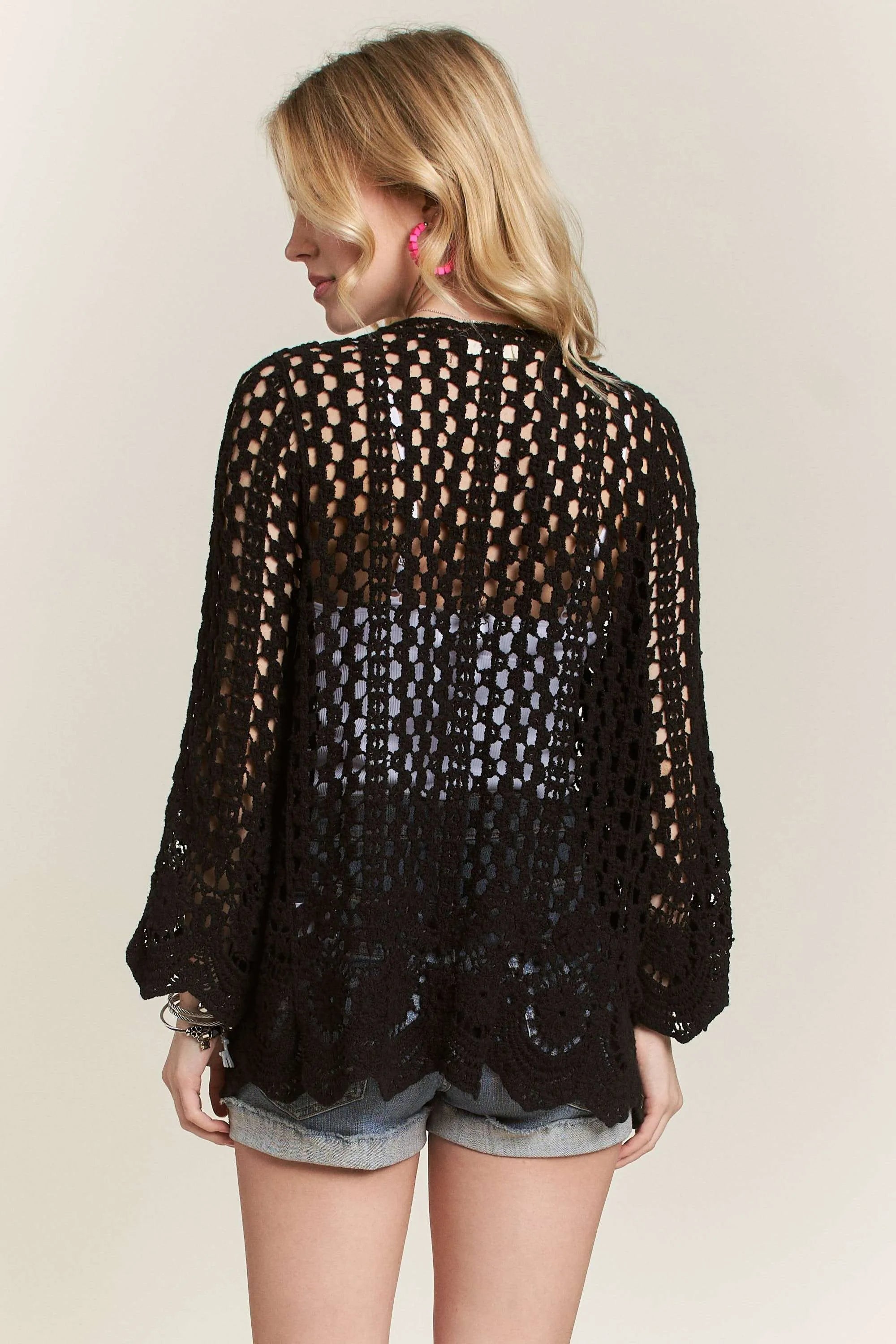 ADORA Crochet Cardigan With Scallop Hem OutfitFlow