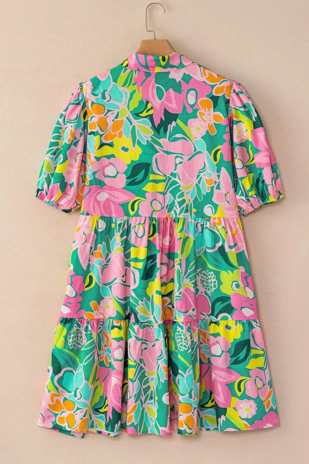 Button Down Floral Puff Sleeve Babydoll Dress OutfitFlow