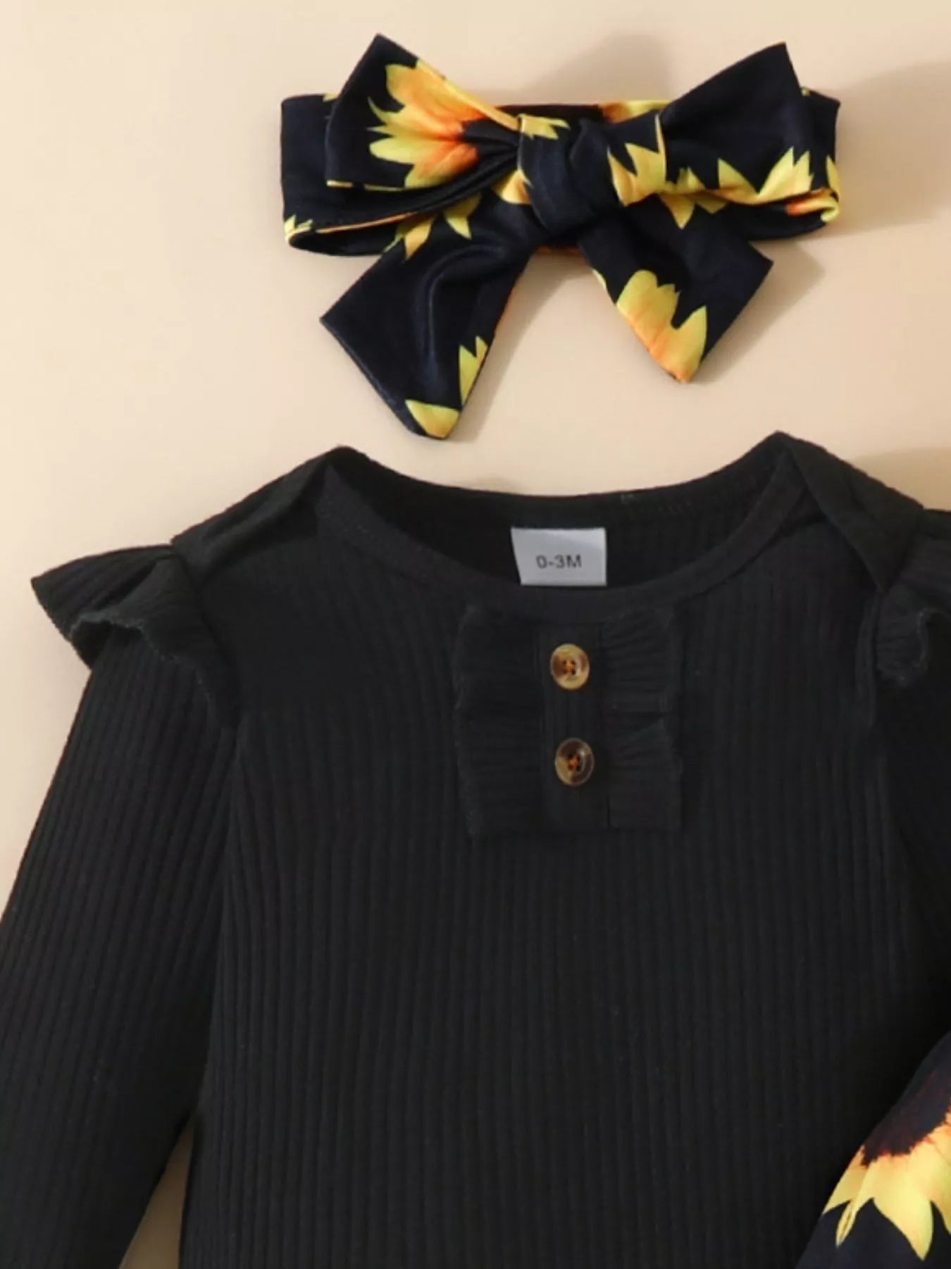 Children's Ruffled Ribbed Top and Sunflower Pants Set Trendsi