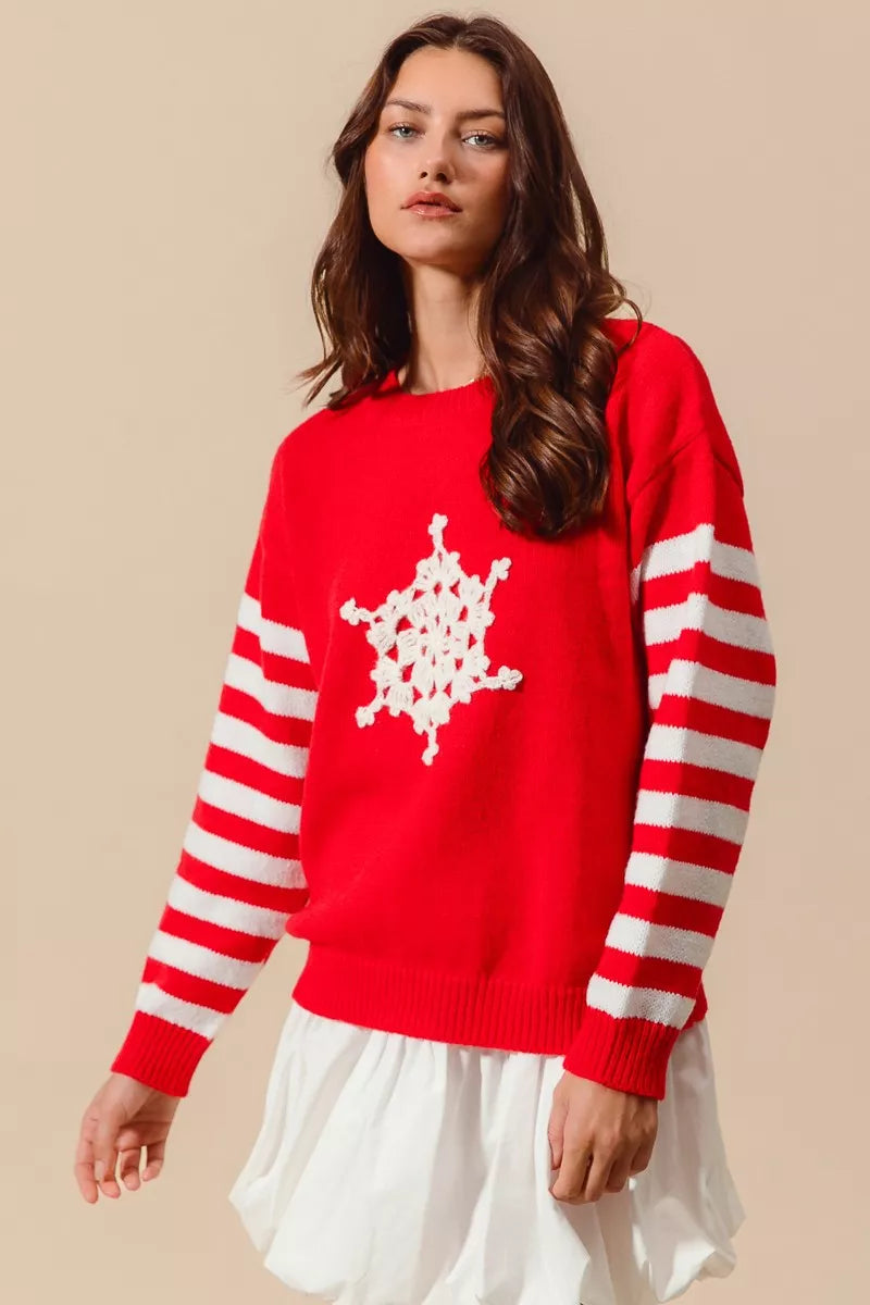 SO ME Christmas Snowflake Crochet Embellished Sweater Trendsi
