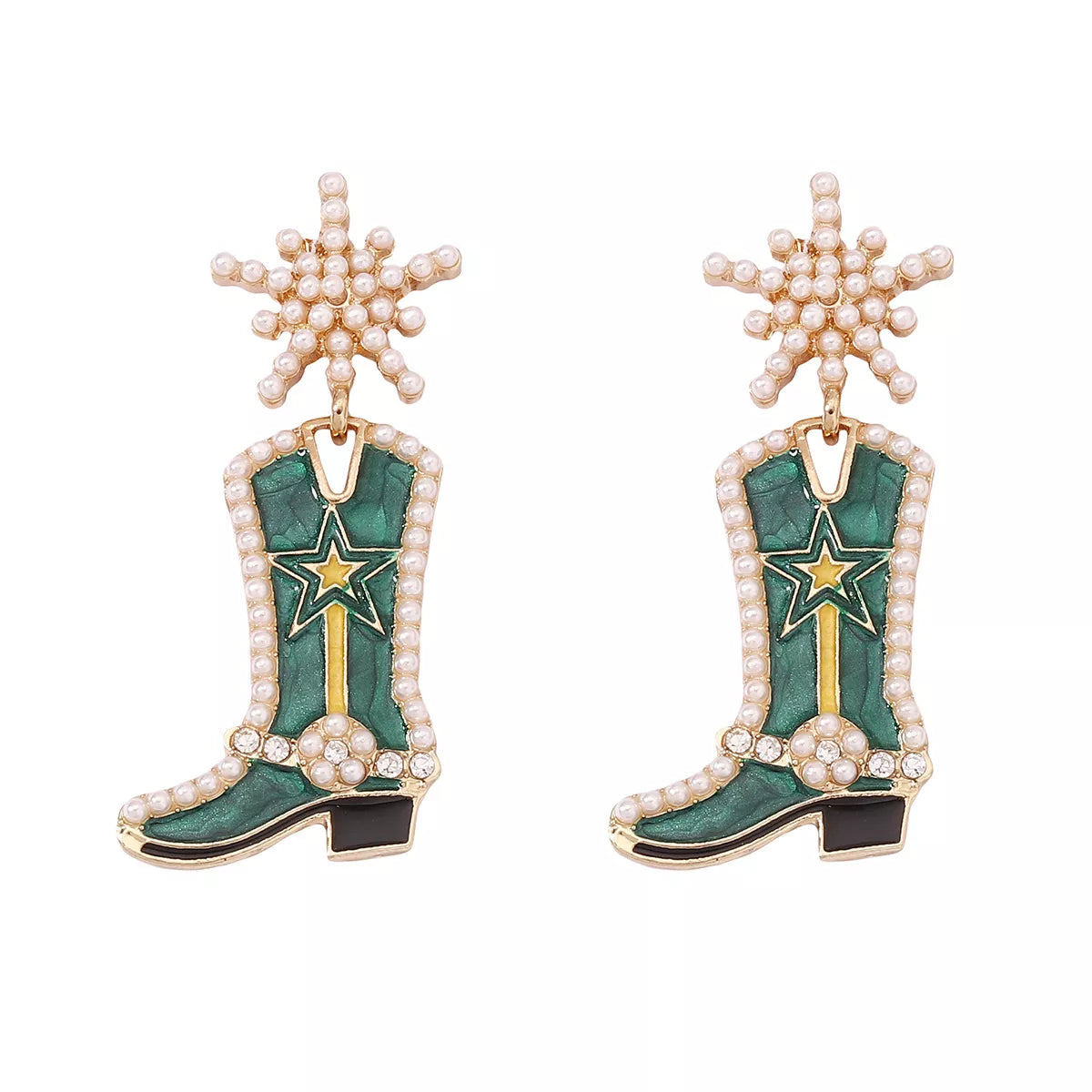 Cowgirl Boot Dangle Earrings Dark Green onesize OutfitFlow