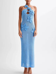 Crochet Floral Halter Knit Cover Up Dress OutfitFlow