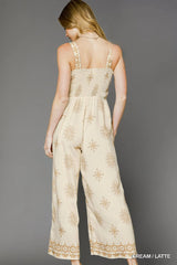 Umgee Smocked Printed Wide Leg Jumpsuit OutfitFlow