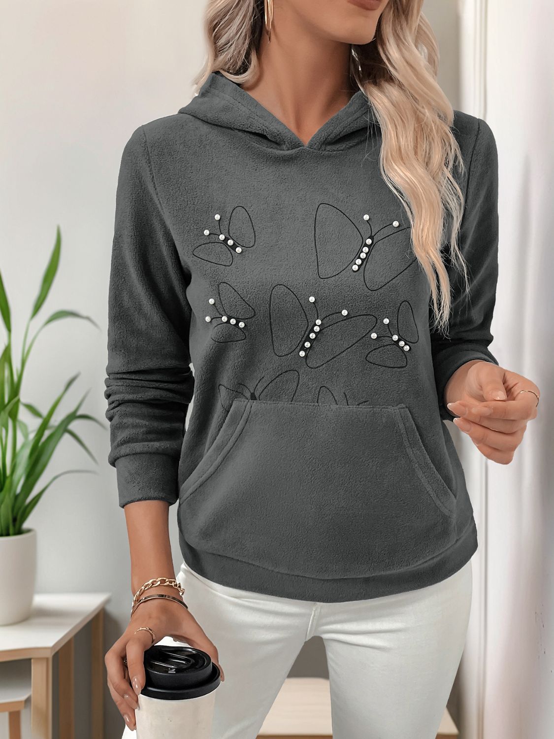 Outfit Flow - Perfee Pearl Butterfly Long Sleeve Hoodie