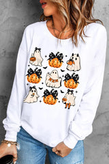 Outfit Flow - Pumpkin & Ghost Round Neck Long Sleeve Sweatshirt