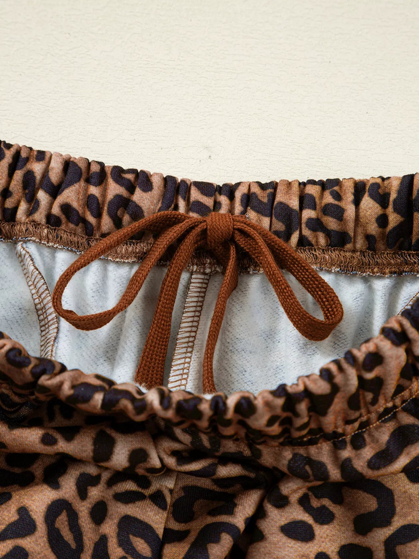 Leopard Print Contrast Trim Long Sleeve Top and Pants Set OutfitFlow