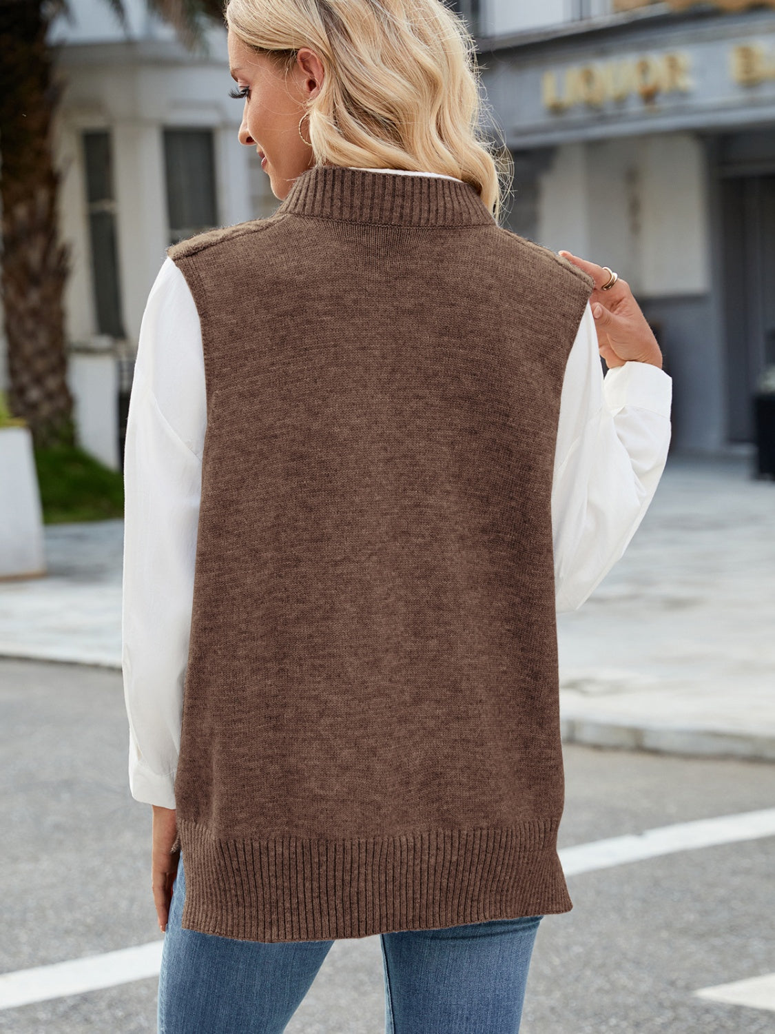 Outfit Flow - Cable Knit V-Neck Sweater Vest