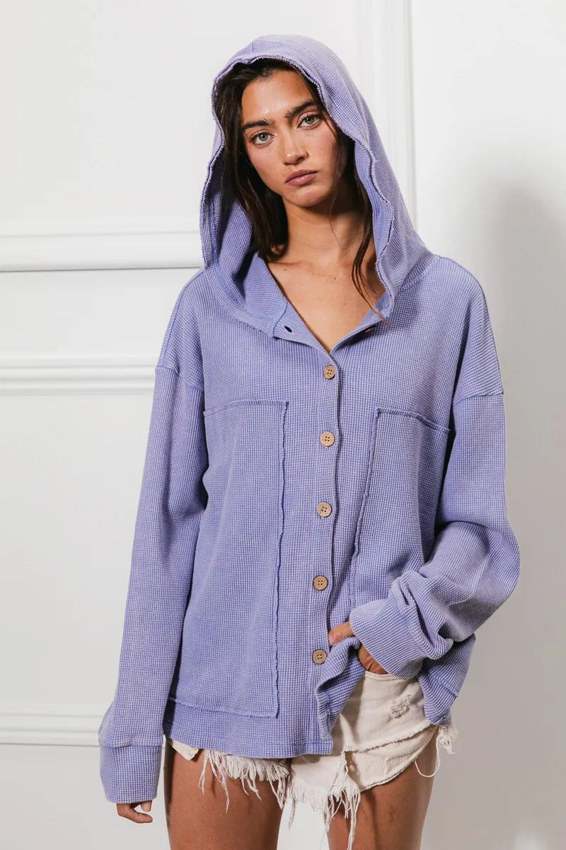 BiBi Washed Waffle Thermal Hooded Jacket OutfitFlow
