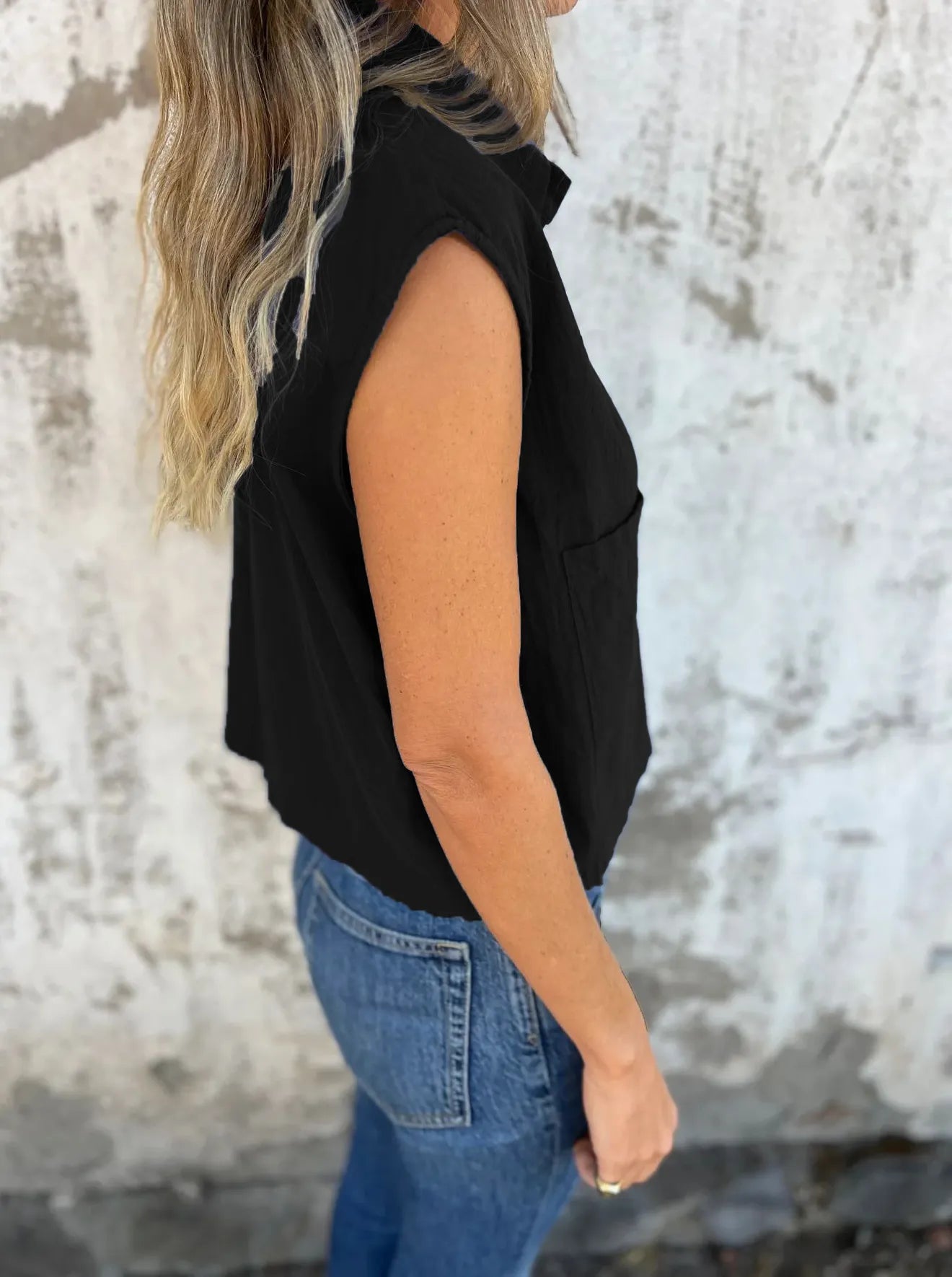Full Size Button Down Cap Sleeve Linen Shirt Plus Size OutfitFlow
