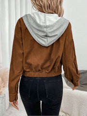 Button Up Drawstring Hooded Jacket