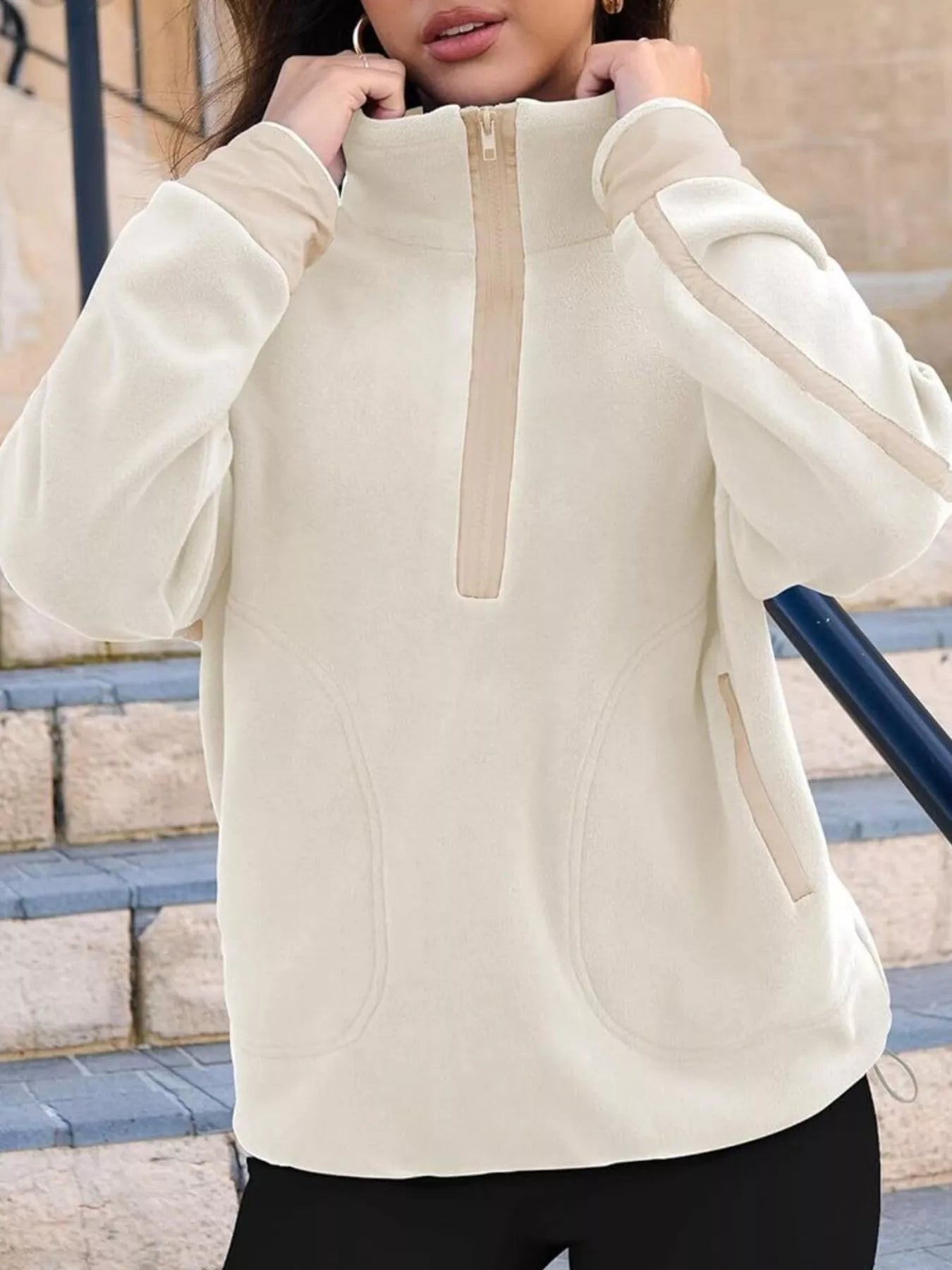 Half Zip Dropped Shoulder Sweatshirt OutfitFlow