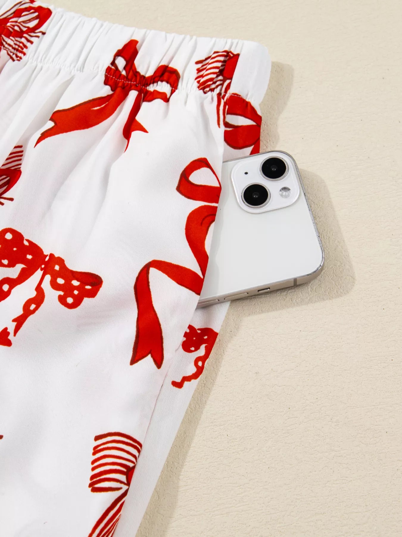Christmas Bow Print Top and Pants 2pcs Pajama Set OutfitFlow