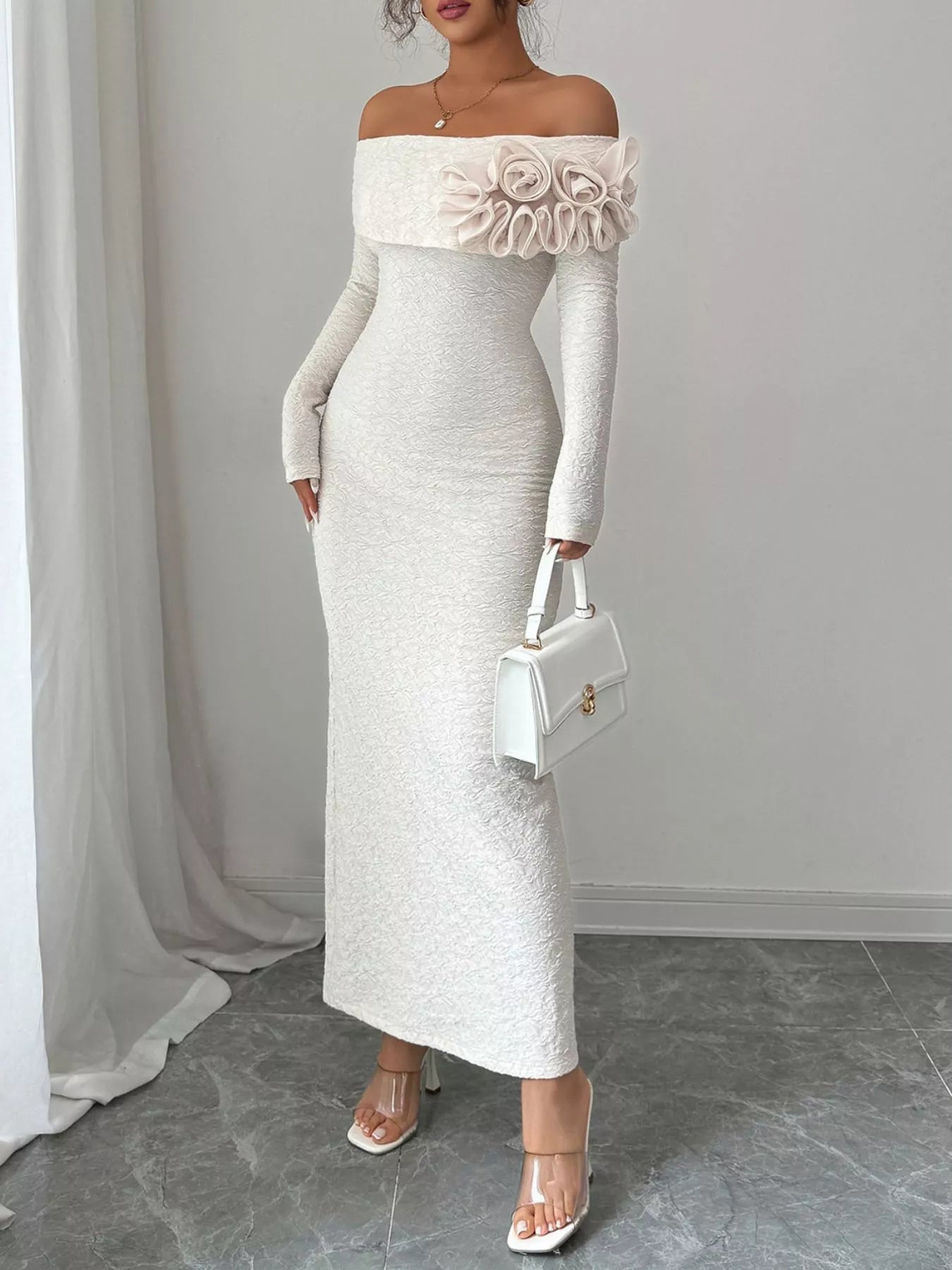 Flower Off-Shoulder Maxi Dress OutfitFlow