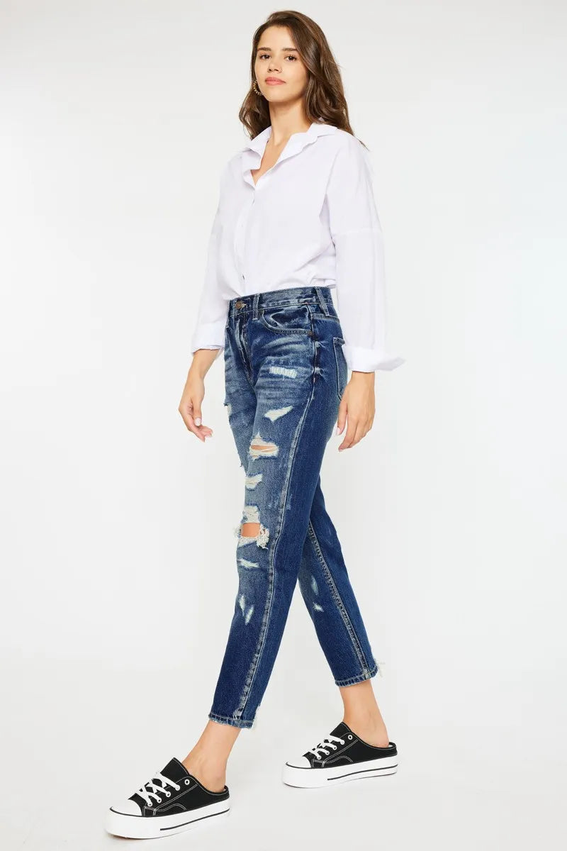Kancan High Rise Distressed Mom Fit Jeans OutfitFlow