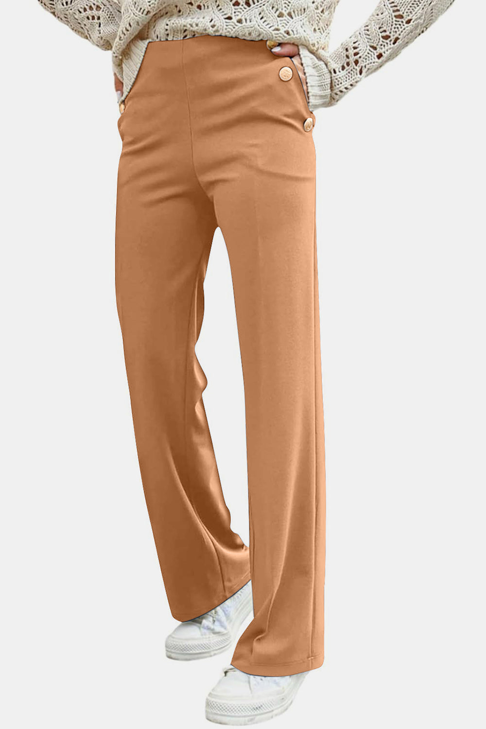 Outfit Flow - Decorative Button High Rise Pants