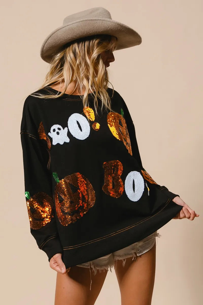 BiBi Halloween Theme Sequin Embroideries Sweatshirt Trendsi