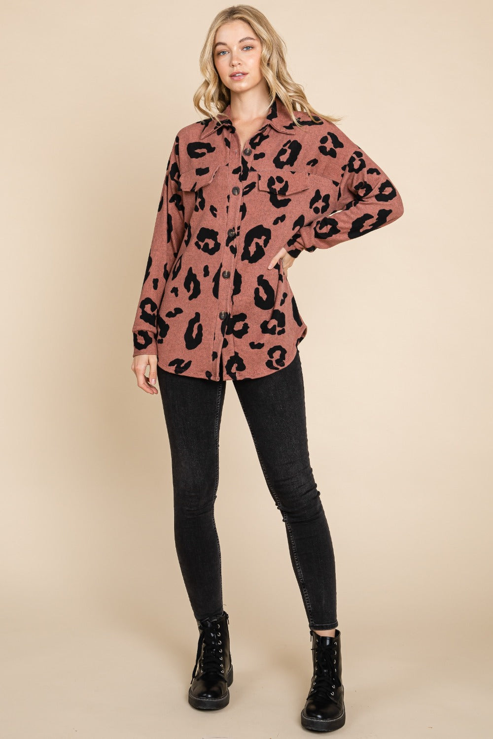 BOMBOM Animal Print Button Up Knit Jacket