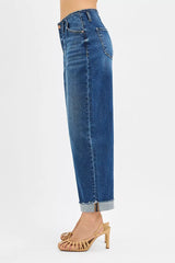 RISEN High Rise Fit Barrel Cuffed Jeans Trendsi