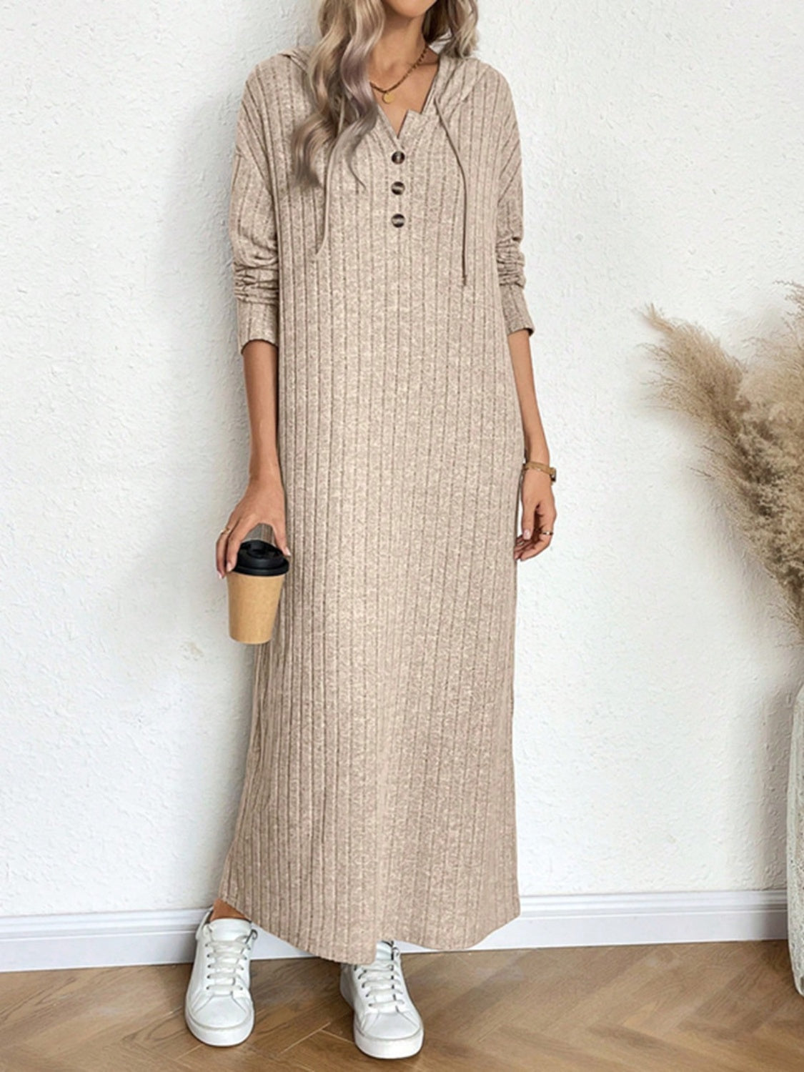 Outfit Flow - Drawstring Long Sleeve Hooded Dress