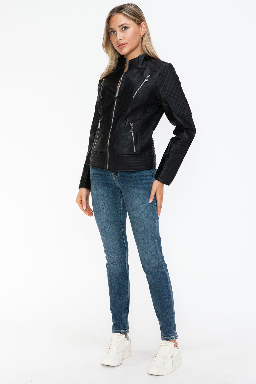 Outfit Flow - Snobbish Faux Leather Zip Up Mock Neck Jacket