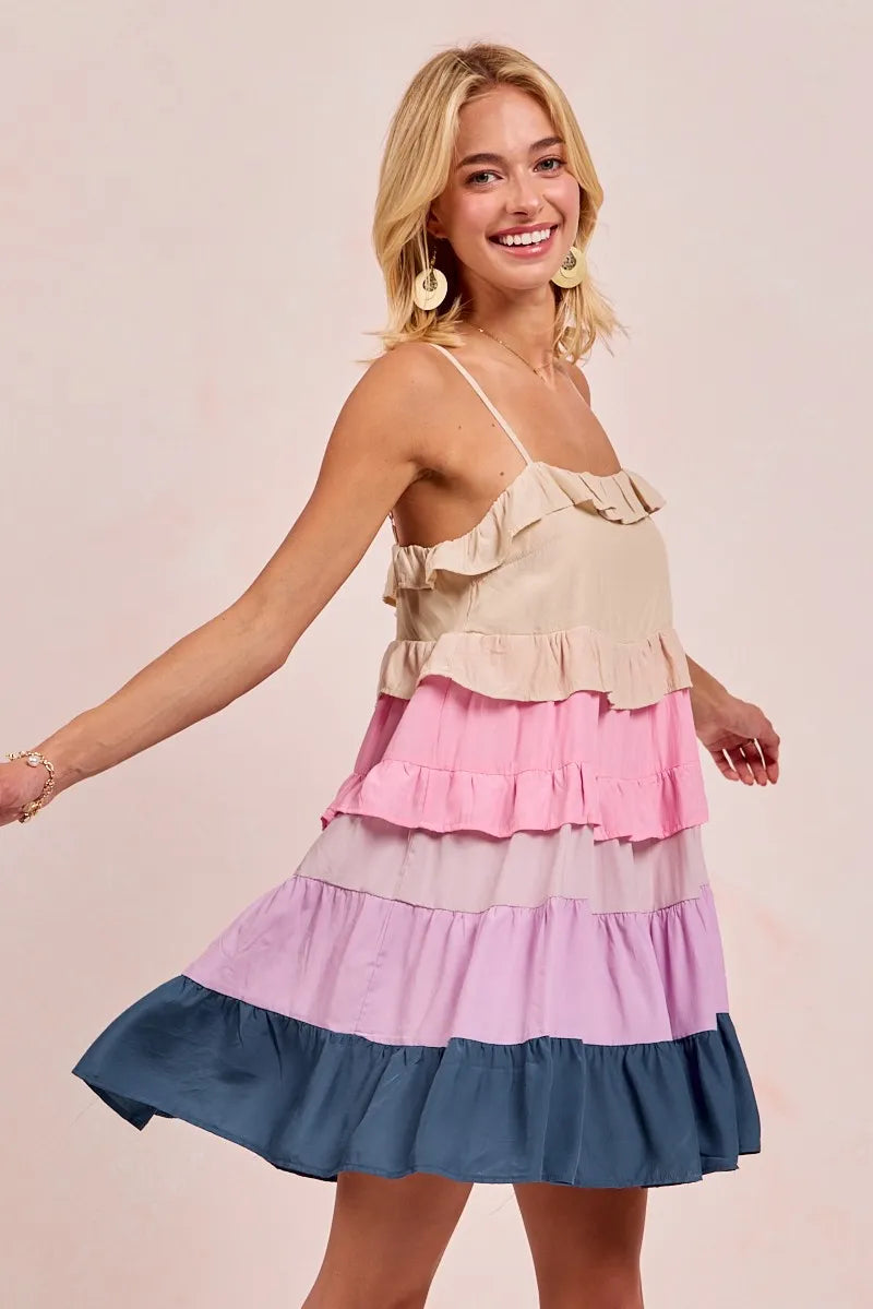 BiBi Color Blocked Tiered Dress OutfitFlow