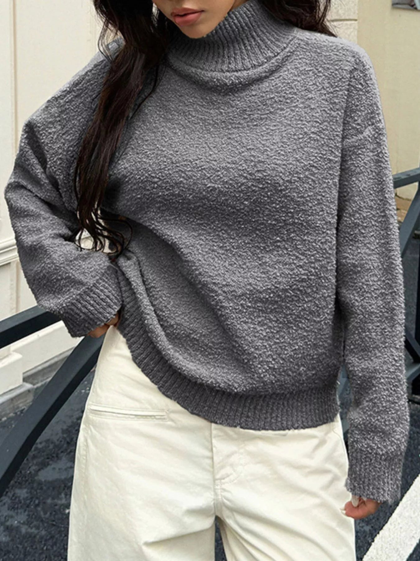 Turtleneck Long Sleeve Sweater OutfitFlow